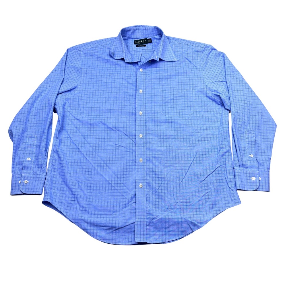 Lauren Ralph Lauren‎ Men's 17-32 Blue Check Classic Fit Non Iron Shirt Preppy